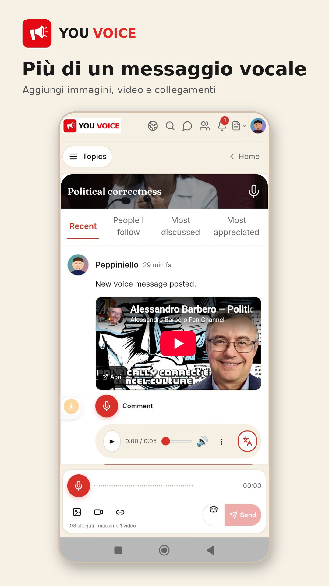 Pubblicazione con video, immagine e messaggio vocale
